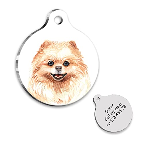 Pomeranian Dog Portrait Personalized Dog Tag – Pomeranian Custom Name Tag – ID Tag for Dog – Customized Pet Tags – Dog Name id Tag – Dog Name Tag – Engraved Dog Tag