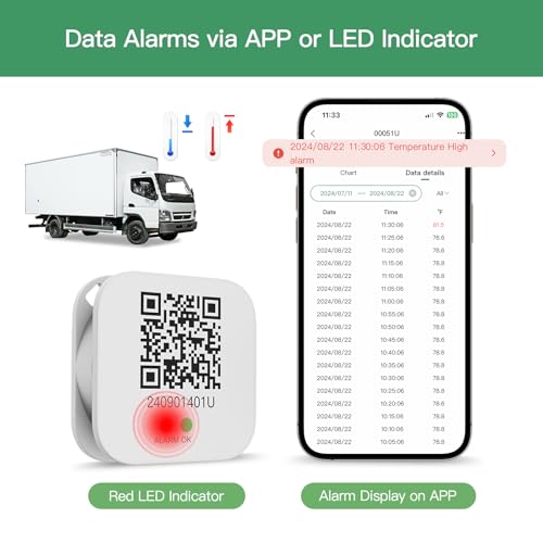 Image of Freshliance Bluetooth Temperature Data Logger Thermometer with LED Display and Replaceable Battary, Auto Data Graphing Analysis and Multi-User Data Sharing, Location Information via APP BlueTag T100