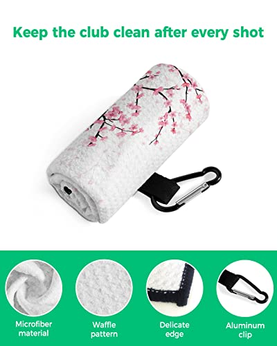 Spring Pink Floral Cherry Blossom Branch White Back Golf Towel Waffle Pattern Golf Towels For Golf Bags Golf Towel With Carabiner Clip,Sketch Floral Art Golf Towels Golf Gifts For Men Women Golf Fan #TOP3