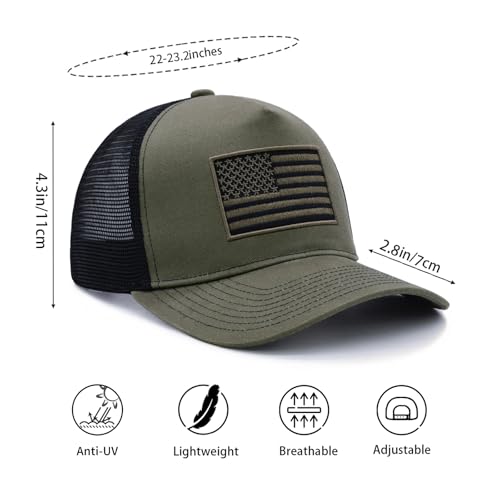 Image of American Flag Trucker Hat for Men Women, Adjustable Snapback Mesh USA Flag Baseball Cap