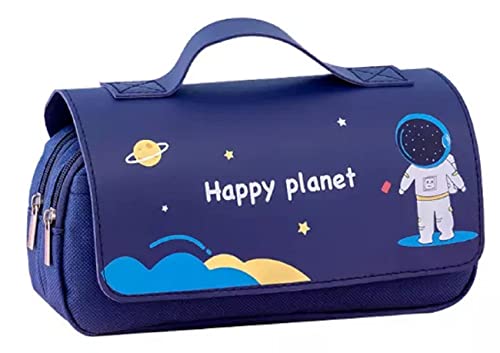 Image of FunBlast Multi-Purpose Pouch - Double Compartment Large Capacity Pouch - Happy Planet Zipper Pencil Case for Kids, Pencil Box for Kids, Stationary Pouch for Students School Supplies (Navy Blue)
