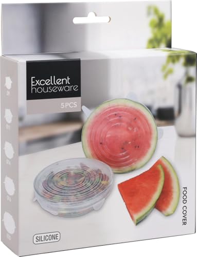 PAAJEE Tapas elásticas de silicona, paquete de 5 fundas reutilizables para alimentos en diferentes tamaños, sin BPA, aptas para lavavajillas y microondas, ajuste flexible para cuencos, latas