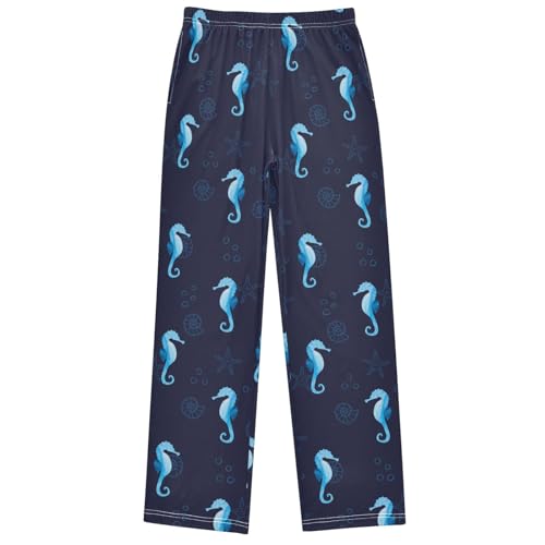 Boy's Lounge Pants Blue Seahorse Starfish Hippocampus Kids Jogger Pants Elastic Long Bottoms with Pockets 6-14 Years