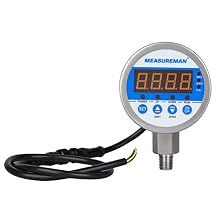 MEASUREMAN 3-1/8 بوصة حجم الطلب الفولاذ المقاوم للصدأ التحكم في الضغط الرقمي الصناعي، مفتاح الضغط، 1/4 بوصة NPT Lower Mount، 0-230 رطل لكل بوصة مربعة، 110 فولت تيار متردد، دقة 0.5%، شاشة LED