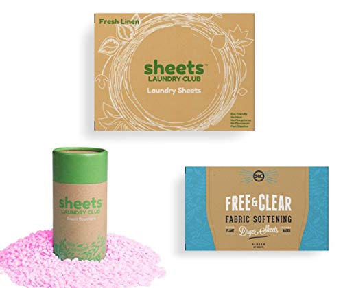 Sheets Laundry Club - All In One Laundry Kit.- Lightweight - Enjoy 50 Fast Dissolving Fresh Linen Laundry Sheets, 1-8Oz Uncharted Waters Scent Booster Tube, 40 Plant Based Vitality Dryer Sheets #TOP5