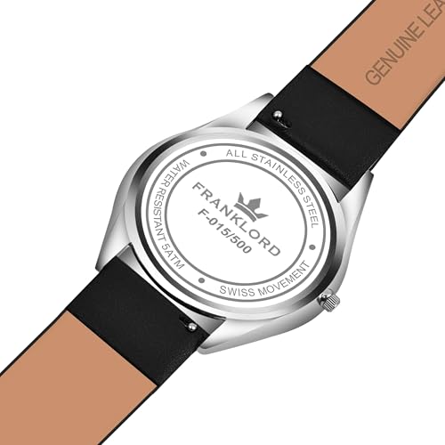 Image of Franklord Ultra-Slim Men's 5 mm Swiss Movement Dress Watch - 40 mm Case, Sapphire Crystal, 316L Stainless Steel with Leather Strap