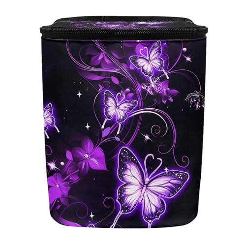 Image of KEIAHUAN Purple Butterfly Car Garbage Bag Hanging Collapsible Large Capacity Garbage Can Portable Car Trash Can with Lid Collapsible Vehicle Interior Accessories for Women