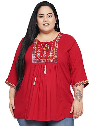 Image of Indietoga Women's Plus Size Rayon Embroidery Tops (2XL to 7XL)