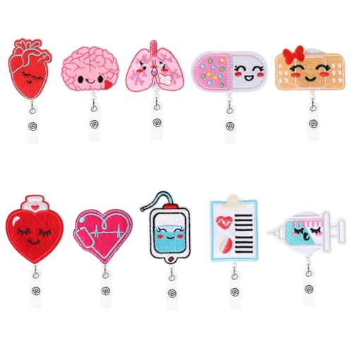 10-Pack Cute Nurse Badge Reels with Swivel Clip