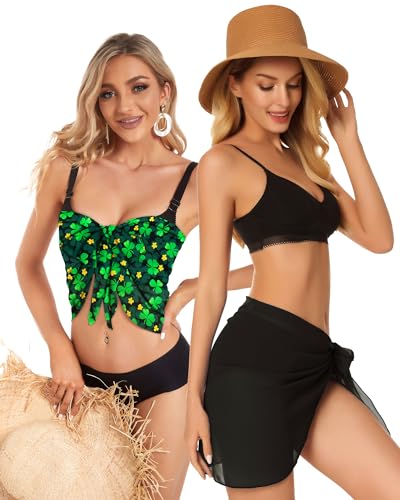Image of CHICGAL 2 Pieces Women Beach Sarong Bathing Suit Wrap Skirt Sheer Bikini Swimsuit Cover Ups for Swimwear