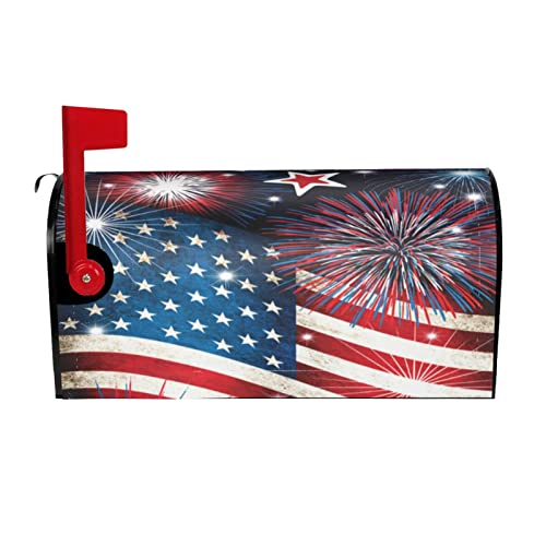 Image of Miaoquhe 4th of July American Flag Mailbox Cover Magnetic Standard Size 18x21 Inch Patriotic Multicolor Post Wraps Letter Box Cover for Home Garden Yard Decor