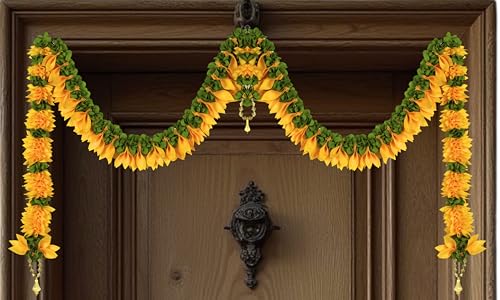 Image of Amazon Brand Umi - Toran for Main Door Entrance, Bandarwal for Festival, Pooja Mandir & Wedding, Handmade Traditional Flower Hanging for Home & Office Decor (42 inches 24 inches) Yellow