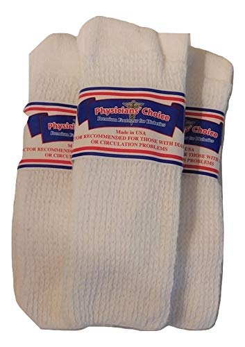 6 Pair Physicians Choice White Diabetic Crew Socks 9-11 Extra Wide Tops