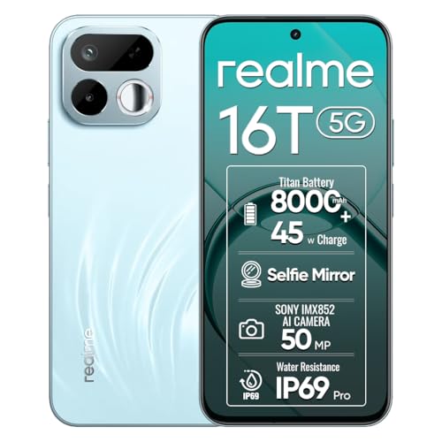 Image of realme 16T 5G Smartphone 6+128GB Green, 6.8-inch Screen, 144Hz Display, 8000mAh Battery, 45W Fast Charging, Rear50MP+Front16MP AI Camera, MediaTek Dimensity 6300, IP69