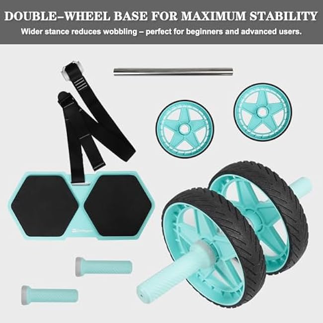 2025 New Double-Wheel Ab Roller for Core Training ¨C Rebound Design with Adjustable Elastic Band, Silent Non-Slip Wheels, Detachable Build, Knee Pad & Bands ¨C Home Gym Gear for Men/Women