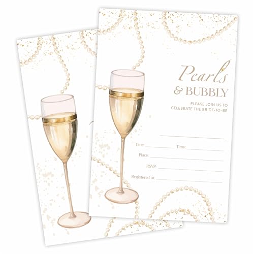 YKYENR Bridal Shower Invitations Pearls Bubbly 4 x 6 Inches Invites 25 Cards Envelopes For Wedding Showers Newlyweds Parties
