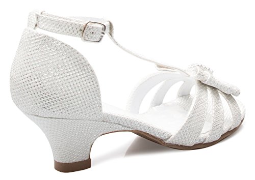 Image of Olivia K Girl's Glitter Leatherette Open Toe Strappy Ankle T Strap Kitten Heel Sandal (Toddler /Little Girl)