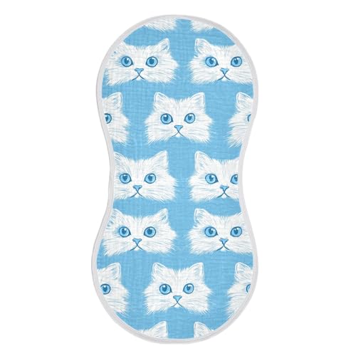 Cats Face Baby Blue Cotton Large Burp Cloths for Baby Soft Touch Baby Rags for Unisex Babies Set of 2, 22x11in2
