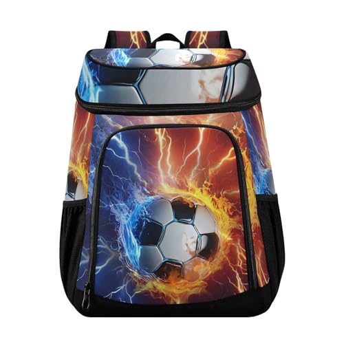 Soccer Fire Lightning Cooler Backpack Cooler Insulated Leak Proof Lunch Backpack 36 Cans Waterproof Soft for Men Women Picnic Hiking Camping Beach