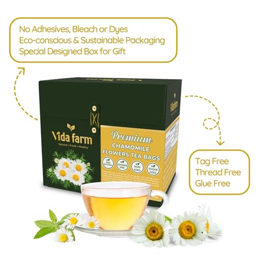 Image of VIDA FARM 125 Chamomile Tea Bags, Natural Chamomile Flowers Tea Bags, Dried Herbal Flowers, Sugar Free, Caffeine Free, Gluten Free