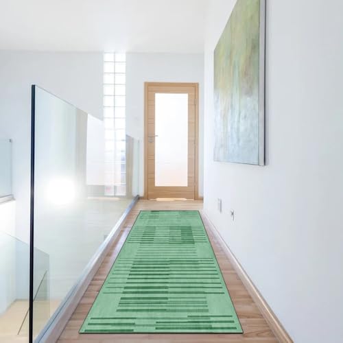 Alfombra verde de pasillo 90x100 cm con diseño abstracto lavable 6