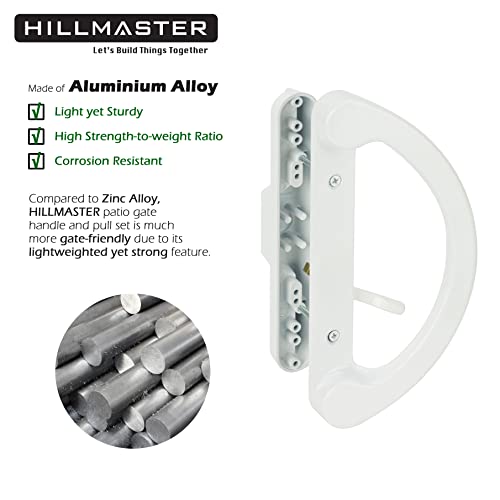 Hillmaster Patio Sliding Glass Door Handle Replacement Set Mortise Style Reversible Design Non-Keyed Sliding Patio Door Handles, White Diecast Finish Fits 3-15/16” Screw Hole Spacing #TOP2