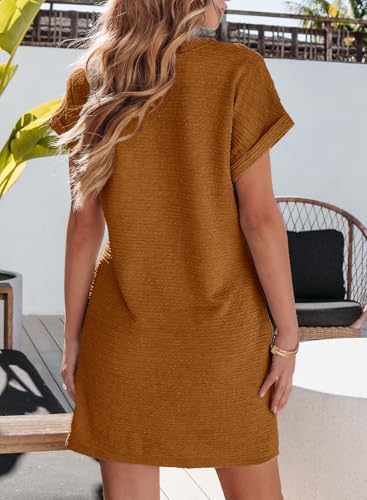Image of EVALESS Womens Summer Dresses 2026 Fashion Short Sleeve Cute Spring Mini Dress Crewneck Casual Beach Vacation Dresses