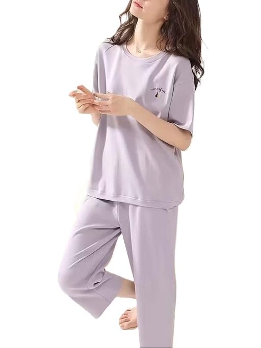 Solid Color Lounge Set Soft Cotton Feel Relaxed Shirt with Matching Pyjama Night Suit for Women-picture-20
