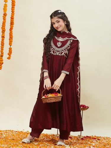 Image of Curly Tales Girls Embroidered Kurta Set with Dupatta | Festive Ethnic Wear for Girls | Stylish Suit Set for Weddings & Celebrations