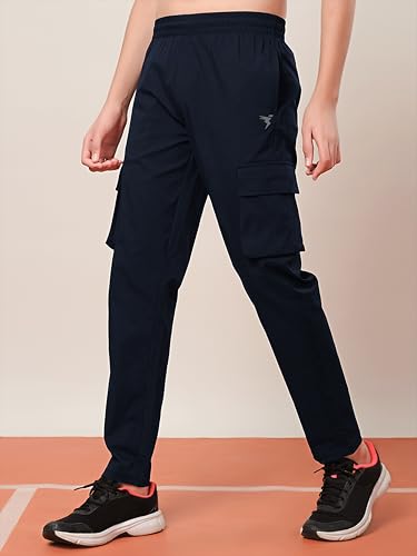 Image of TECHNOSPORT Boys' Solid Straight Fit TS Flexi Cargo Trackpants Drawstring 4-Pocket Polyester Joggers for Sports Play School UPF50+ Anti Odour