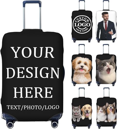 Custom Luggage Cover Add Text/Logo/Photo,Personalized Suitcase Covers for Luggage Scratch Resistant Suitcase Cover,Black