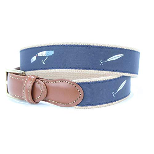 COUNTRY CLUB PREP Salt Water Lures Leather Tab Belt in Navy