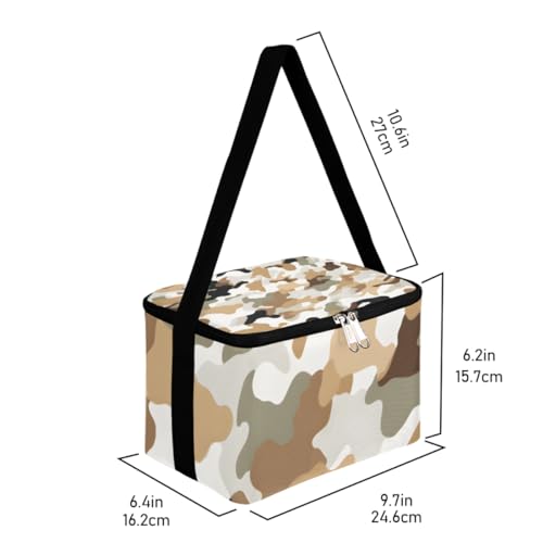 GzLeyigou Lunch Bags for Women Men 9 Cans,Brown Camouflage Hot & Cold Food Delivery Bag Insulated Grocery Bag Insulated Lunch Box Abstract Military Cooler Bag for Office Work Picnic Beach