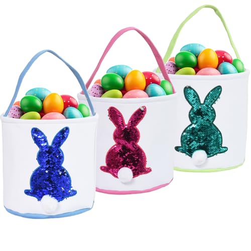 HSgoAek 3 PCS Easter Bunny Basket - Color Changing Reusable Easter Egg Baskets - Perfect for Girls & Boys Easter Egg Hunts - Easter Baskets for Kids (Green, Blue, Pink) by HSgoAek - Used condition - US$17.64