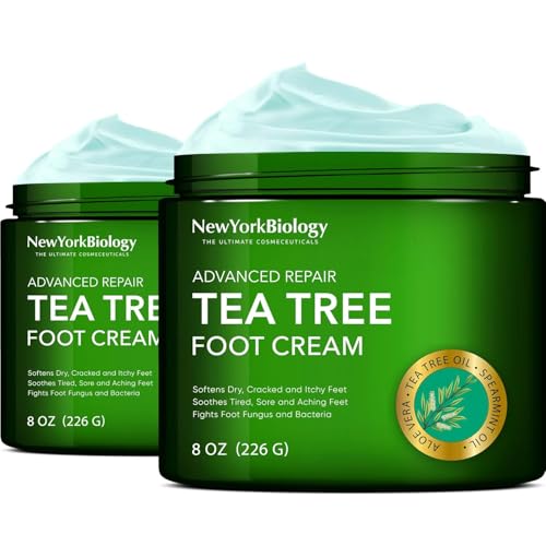 New York Biology Tea Tree Oil Foot Cream for Dry Cracked Feet, Athletes Foot, Nail Fungus, Jock Itch, Ringworm, Cracked Heels and Itchy Skin - Foot Cream - 8 oz - Pack of 2