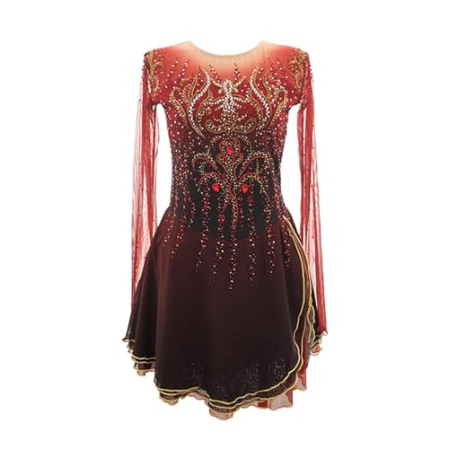 Figure Skating Dress for Girls, Ballerina Dance Competition Unitards, Crystals Elastic Ice Skating Outfit(Large)