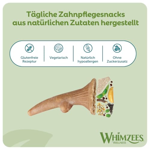 WHIMZEES Antler, geweihförmiger Hundesnack für große Hunde, Größe L, 6 Stück, wirkt beruhigend, ohne Zuckerzusatz, getreidefrei, natürlich, fettarm