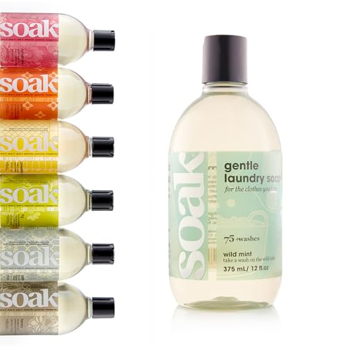 Soak Laundry Soap – No Rinse, Plant Derived Hand Wash Detergent - 375 ml / 12 fl. oz, 75+ Washes (Wild Mint)