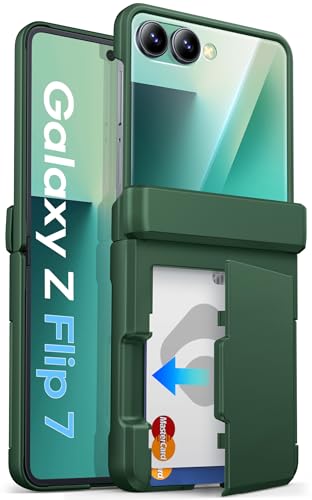 Image of ASAFCASE for Samsung Galaxy Z Flip 7 Case Wallet with Card Holder, Green | Hinge Protector, Outer Screen Protector, Full Body Protection, Shockproof Rugged Cover Phone Case for Samsung Galaxy Z Flip 7