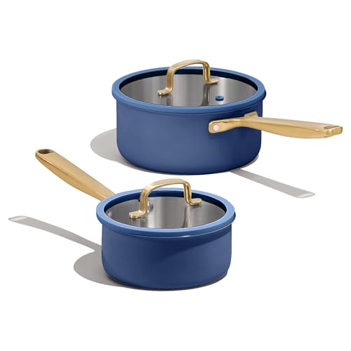 Image of CAROTE 1.5QT & 3.0QT Stainless Steel Saucepan Set, Tri Ply Stainless Steel Sauce Pans with Lids, Small Kitchen Pots Milk Pots, Oven Safe, All Stove Compatible, Non Toxic, Blue