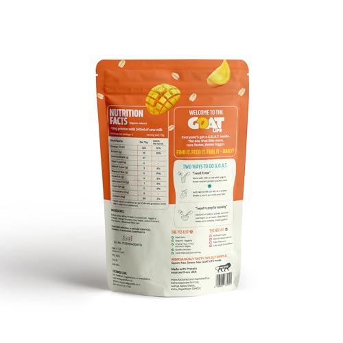Image of GOAT Life Overnight Oats (75g) | 20g Protein | High Fibre | Nutrient-Rich | No Sugar | Supports Weight Management & Muscle Recovery | Instant Breakfast (Pack of 1, Mango Madness)