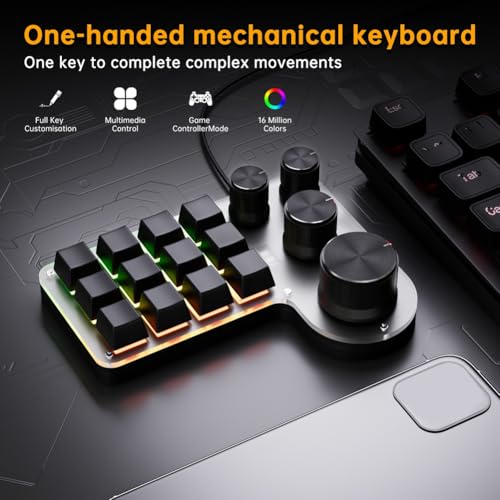 Mini clavier macro 12 touches mécanique USB noir pour bureau de streaming