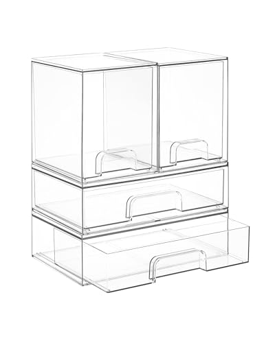 Image of Vtopmart Clear Stackable Storage Drawers Set of 4, Plastic Organizer Bins for Makeup, Cosmetics, Beauty Supplies,Ideal for Vanity, Bathroom,Cabinet,Pantry Organization