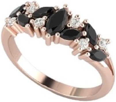 0.20 CT Vintage Marquise Shpaed Black Onyx Engagement Ring Set 14k Gold Black Onyx Antique Wedding Ring Set Art Deco Black Gemstone Bridal Ring Set For Women Proposal/Anniversary/Promise Ring Set