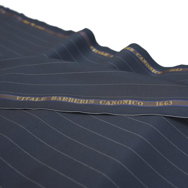 Vitale Barberis Canonico Premium Wool Suiting Fabric, Grey with White Pinstripe, 100% Pure Wool, Made in Italy-picture-39