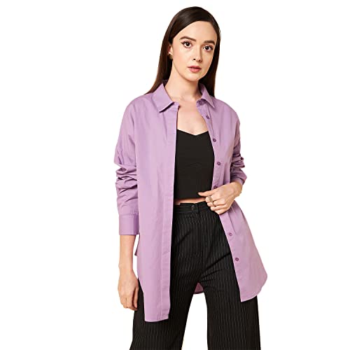 High Star Women Oversized Spread Collar Classic Opaque Casual Shi...