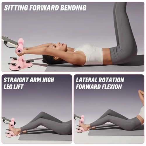 Image of Proberos Sit Up Bar with Phone Holder, Triple Strong Suction Cups, 6Tube Resistance Floor Sit Up Bar, Abs Workout Equipment, Adjustable Height for Men Women Sit Up Assistance Trainer, Pink