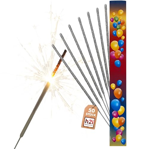 h2i Lot de 50 bougies magiques | 28 cm | Durée de combustion : environ 60 secondes | Bougie pulvérisateur | Étoile et magie d'étincelles pour fête, mariage