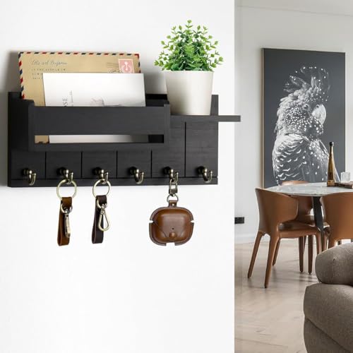 Image of Supvox Wooden Key Holder Wall Mount Rack Stylish Black for Home 12x4.8 Inch