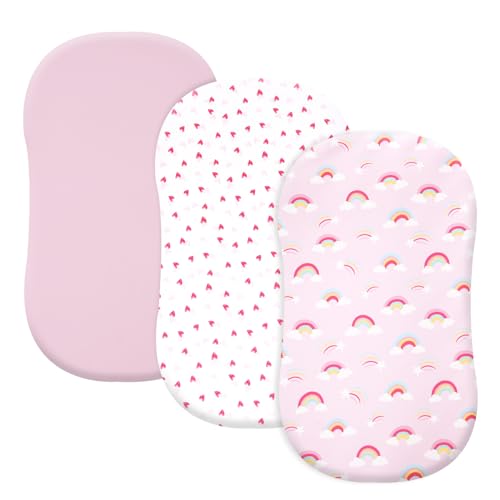 Image of david's kids 3 Pack Bassinet Sheets, Ultra Soft Breathable Comfortable Baby Sheet Set for Girls Neutral, Univeral Fit for Most Cradle and Bassinet Mattress, Rainbow
